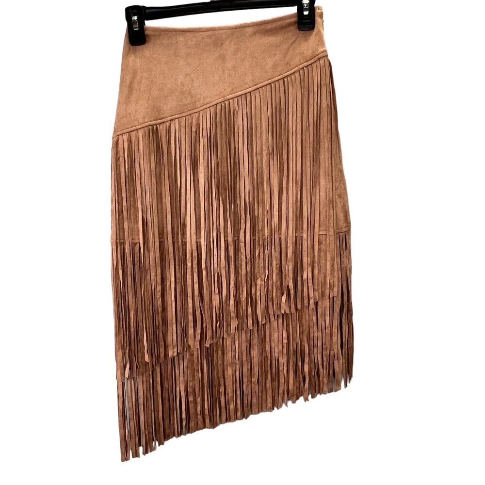 Fringe Skirt size S Women Tan Southwestern Western Boho Faux Suede Do Be NWT